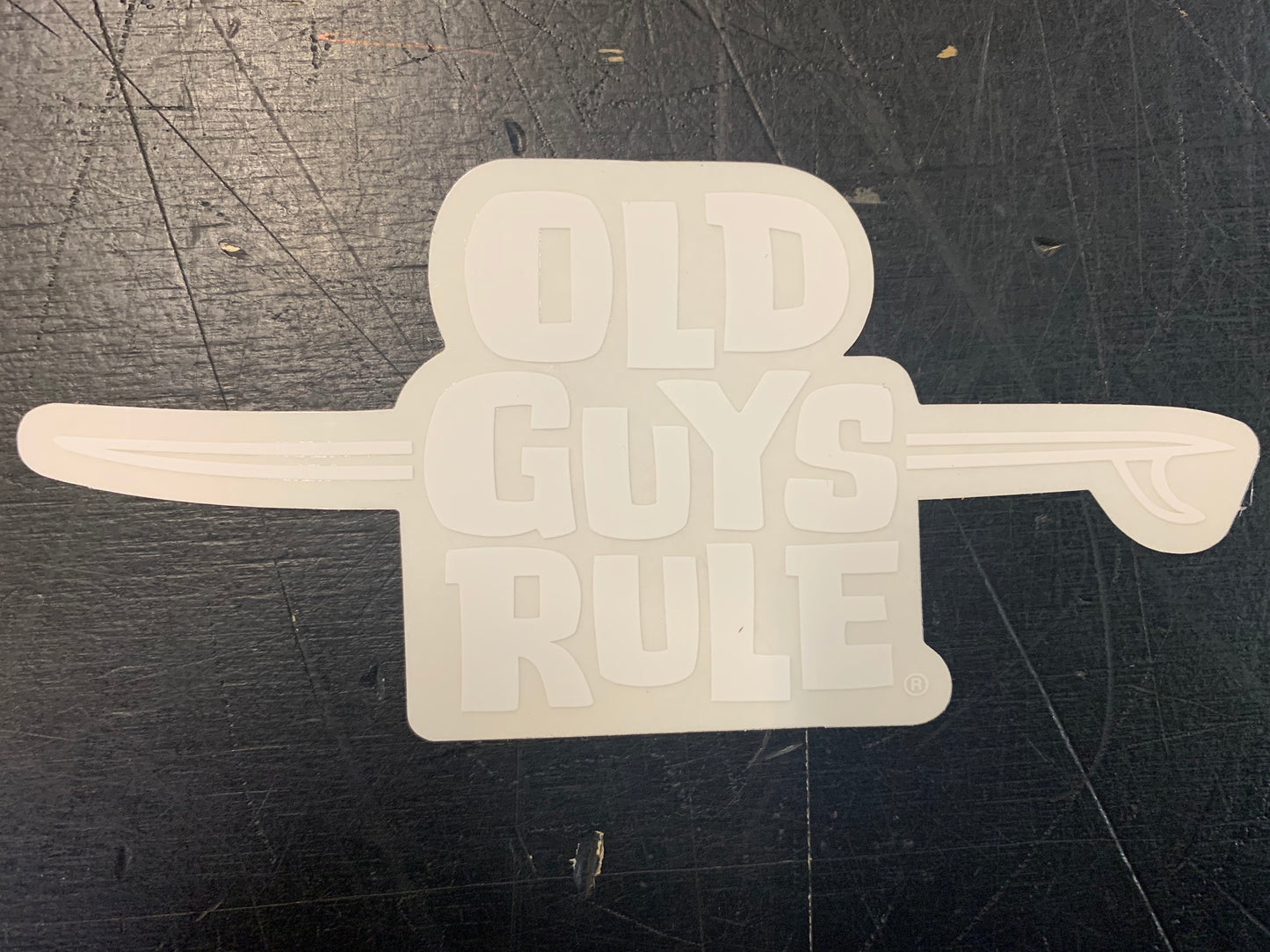 Long Board Logo Decal White Old Guys Rule